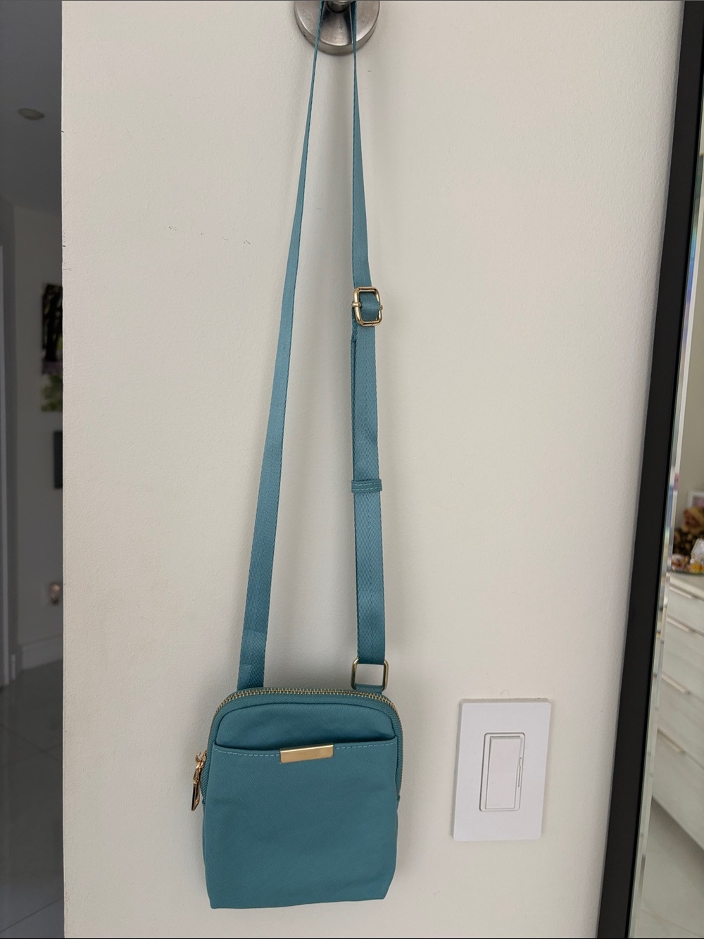 Madison West Aqua Crossbody Bag with Gold Accent
